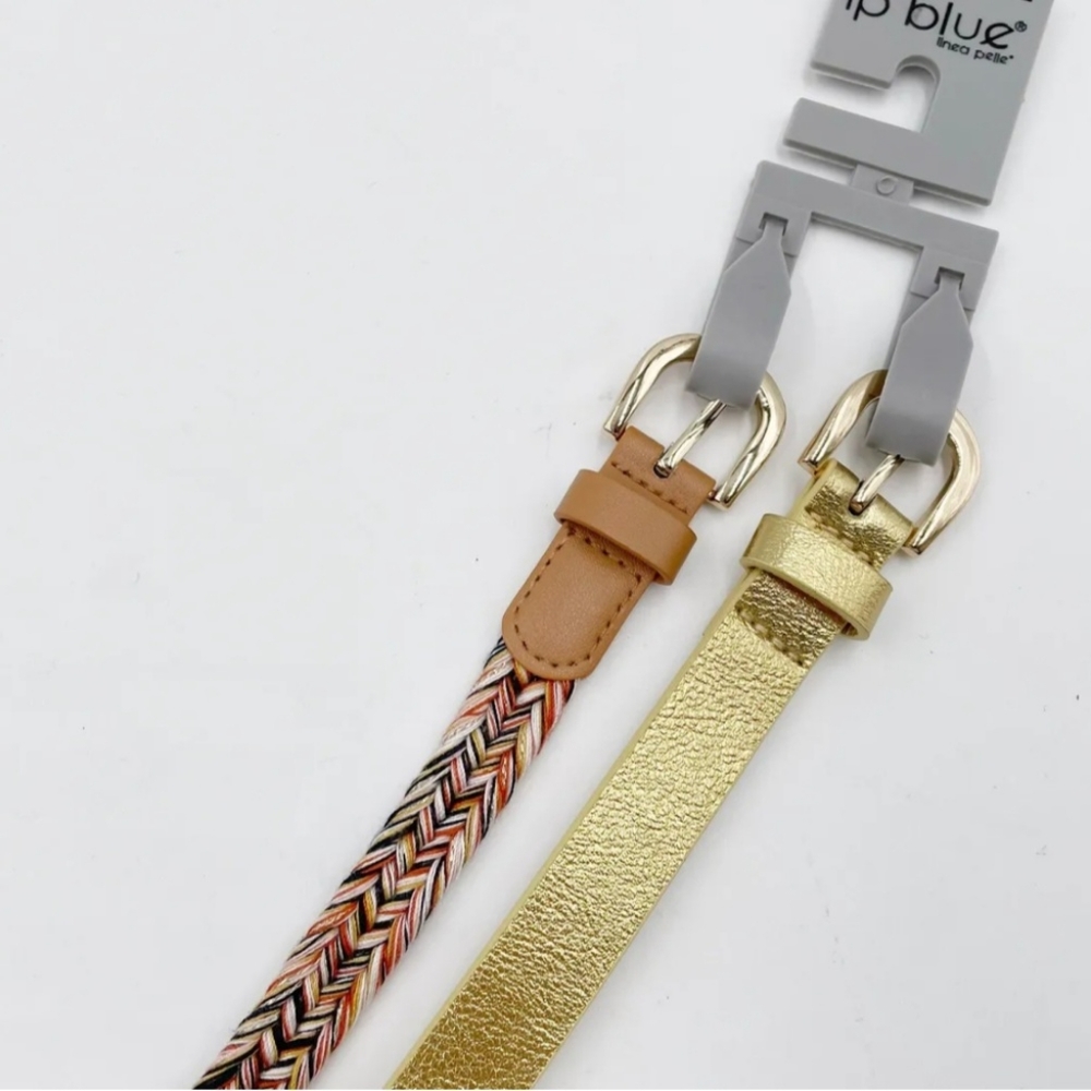 Linea Pelle Braided Metallic Skinny Belt Set of 2 - LG 35-37" - BNWT